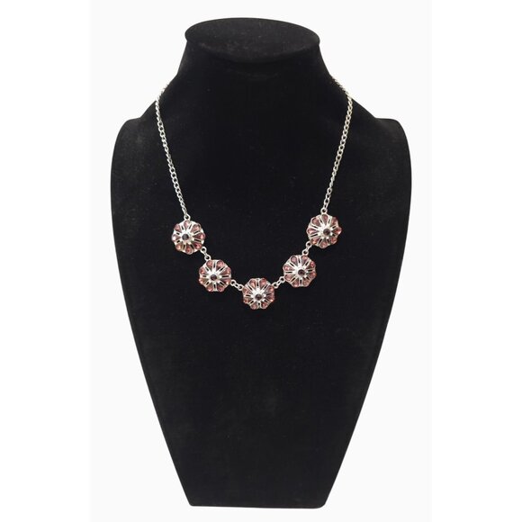 Jewelry - Christopher & Banks Silver-Toned Floral Design Violet-Rose Rhinestone Necklace